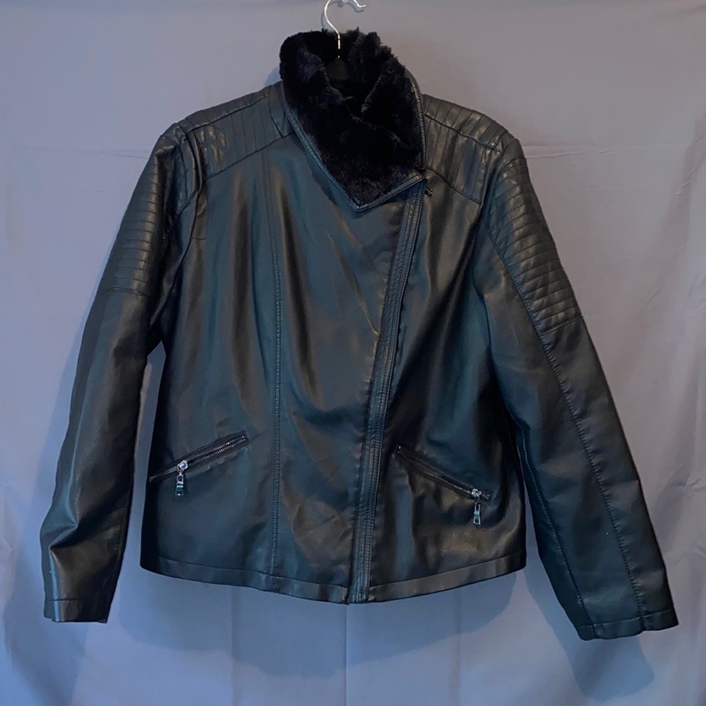 BLACK Faux Feather Faux Fur Lined Jacket